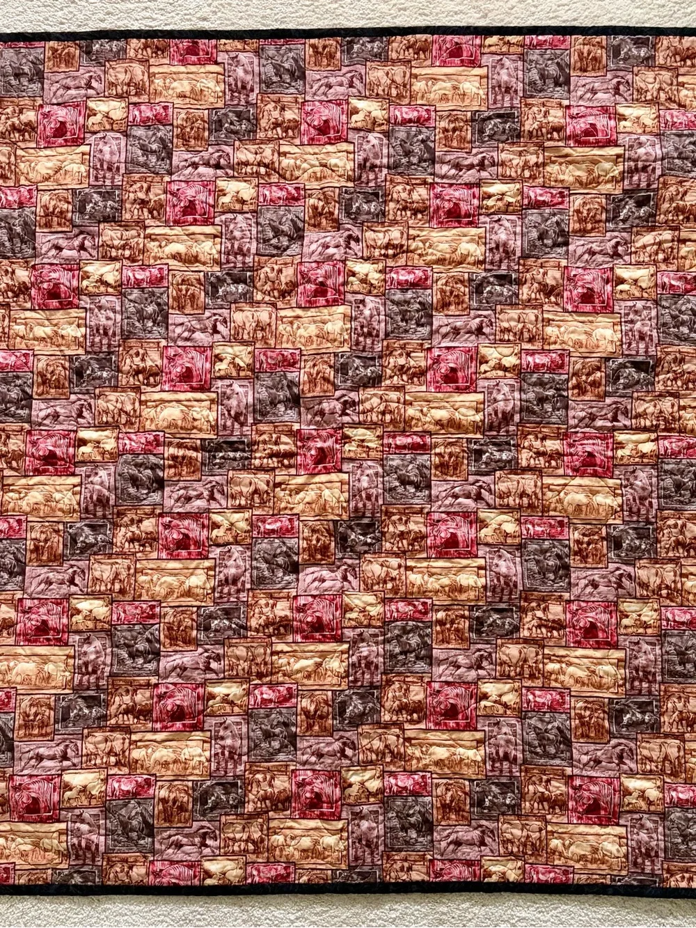 Reversible handcrafted equestrian-themed lap quilt/wall hanging 38x38